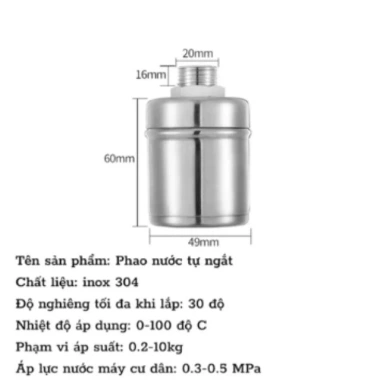 Van Phao Cơ Inox, Điều Chỉnh Mực Nước Tự Động, Ngắt Nước Khi Đầy Bồn 102.000 VND 2