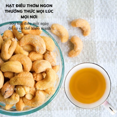 Vàng Hạt Điều Rang Ít Muối 500g - Nguyên hạt, Tróc vỏ, Túi hút không, Quà Tết