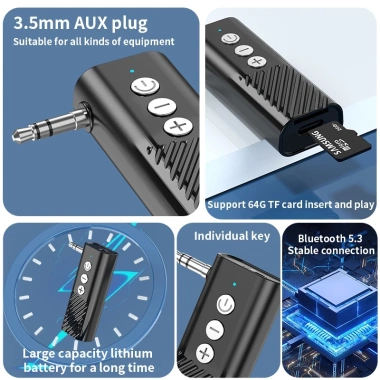 Vaorlo 3 trong 1 Bluetooth 5.3 – Bộ chuyển đổi hỗ trợ thẻ SD, AUX 3.5mm cho TV, tai nghe, xe hơi 3