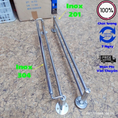 Vắt Khăn Nhà Tắm Inox 304 Đôi - Giá Khăn Treo Không Gỉ, Sáng Bóng, Giá 55k