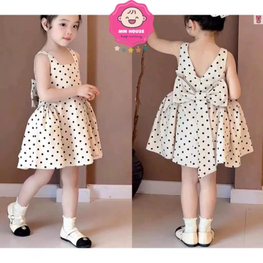 Váy 2 dây bản to chấm bi phối nơ xinh xắn cho bé gái 10-32kg dưới 1m35 - Giá 209.000₫