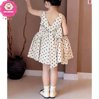 Váy 2 dây bản to chấm bi phối nơ xinh xắn cho bé gái 10-32kg dưới 1m35 - Giá 209.000₫