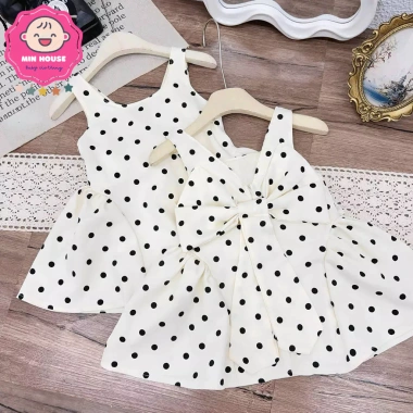 Váy 2 dây bản to chấm bi phối nơ xinh xắn cho bé gái 10-32kg dưới 1m35 - Giá 209.000₫