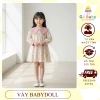 Váy Babydoll họa tiết hoa tay dài cho bé gái hồng xanh, vải mềm mại, giảm giá 209k