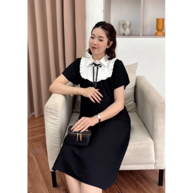 Váy Bầu Công Sở Đen Cổ Đức Trắng, Thiết Kế Bảo Ngọc, Dáng Suông Không Nhăn, Giá 349k 4