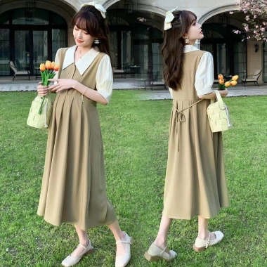 Váy bầu công sở phối xổ sơ mi tay trắng – Phù hợp đi làm và đi chơi, chỉ 118.750đ
