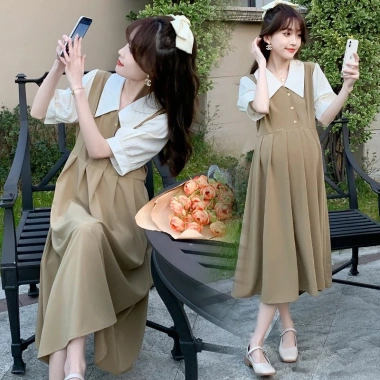 Váy bầu công sở phối xổ sơ mi tay trắng – Phù hợp đi làm và đi chơi, chỉ 118.750đ