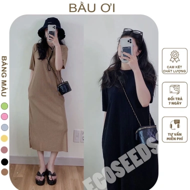 Váy bầu thời trang BAUOII V52 - Đầm công sở thun tăm nhiều màu, giảm giá 159k 2