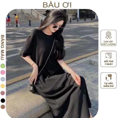 Váy bầu thời trang BAUOII V52 - Đầm công sở thun tăm nhiều màu, giảm giá 159k 4