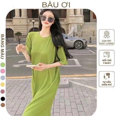 Váy bầu thời trang BAUOII V52 - Đầm công sở thun tăm nhiều màu, giảm giá 159k 5