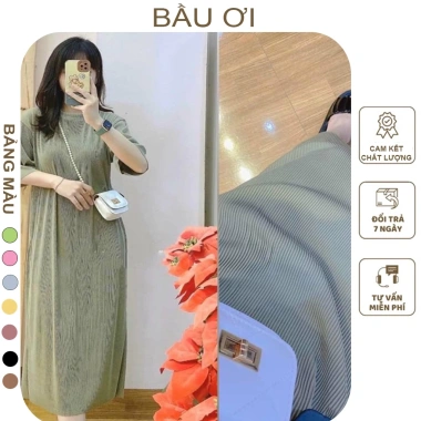 Váy bầu thời trang BAUOII V52 - Đầm công sở thun tăm nhiều màu, giảm giá 159k 6