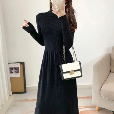 Váy bầu thun gân dài tay công sở free size, dáng A ấm áp, mịn màng, body 661 - 155k 3