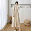 Váy bầu thun gân dài tay công sở free size, dáng A ấm áp, mịn màng, body 661 - 155k 4