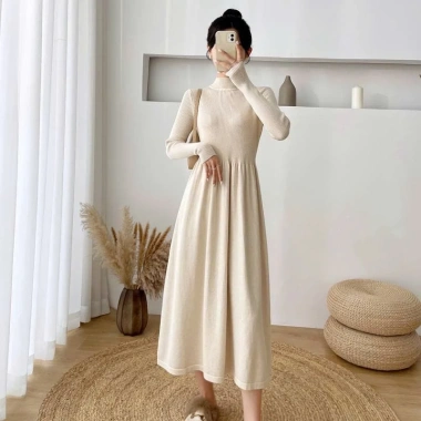 Váy bầu thun gân dài tay công sở free size, dáng A ấm áp, mịn màng, body 661 - 155k 6