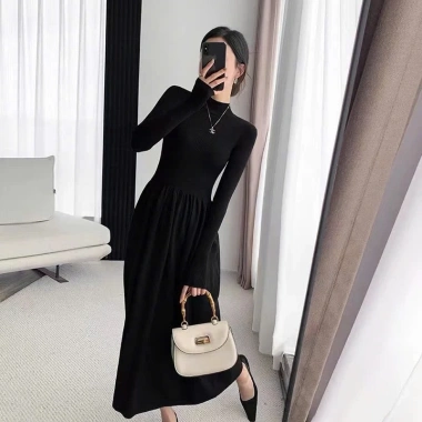 Váy bầu thun gân dài tay công sở free size, dáng A ấm áp, mịn màng, body 661 - 155k 7