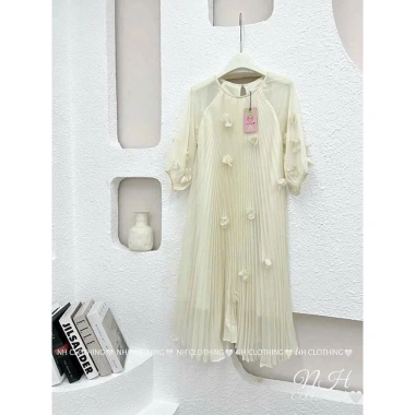 Váy bầu voan xếp ly 2 lớp tay lỡ, họa tiết hoa xinh, phù hợp đi làm, du lịch - giá 179.000₫