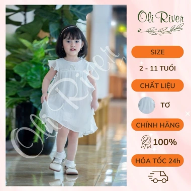 Váy bé gái 11-37kg: Tơ nhăn Oli River, Thô tay bồng M036, Sofia Candy - Giá 225k 3