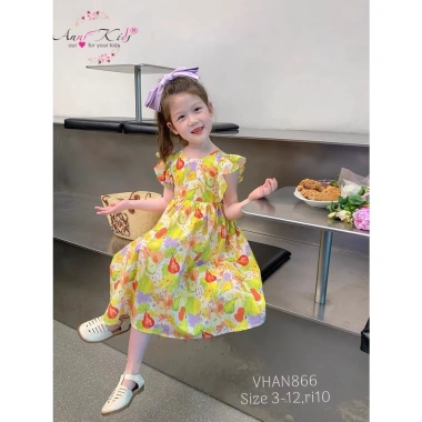 Váy bé gái 13-28kg tay tiên xẻ lưng nơ, chất thoáng mát, VHAN866 VHAN912 - 195k 3