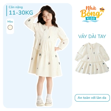 Váy bé gái babydoll thêu hoa nhí tay bo chất liệu an toàn, sang chảnh 223.000₫