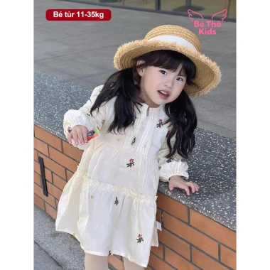 Váy bé gái babydoll thêu hoa nhí tay bo chất liệu an toàn, sang chảnh 223.000₫