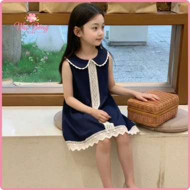 Váy bé gái cổ sen, sát nách, ren phối, dáng suông, cotton mềm, thanh lịch - 214.000₫ 3