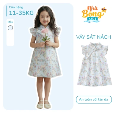 Váy Bé Gái Cổ Tàu Cài Chéo Khuy Tay Cánh Tiên – Trung Hoa Thanh Lịch 195.840₫