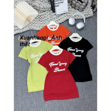 Váy bé gái cotton dài 4 màu xanh cam đen đỏ, 12-38kg, mềm mại, giảm giá 69.500₫ 2