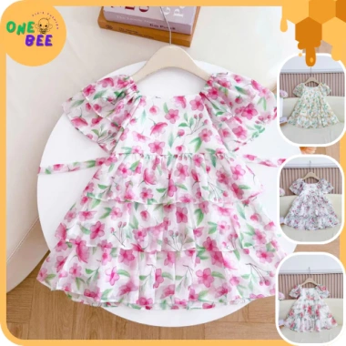 Váy Bé Gái Đầm Hoa Tầng Công Chúa Tay Phồng Xinh Xắn - Giá 198.000 VNĐ