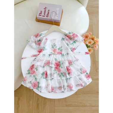 Váy Bé Gái Đầm Hoa Tầng Công Chúa Tay Phồng Xinh Xắn - Giá 198.000 VNĐ