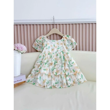 Váy Bé Gái Đầm Hoa Tầng Công Chúa Tay Phồng Xinh Xắn - Giá 198.000 VNĐ
