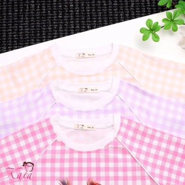 Váy bé gái dáng suông caro dễ thương, họa tiết cô bé thổi tim, vải mềm mịn thoáng mát, nhiều màu, giảm giá 175k 6