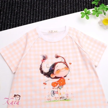 Váy bé gái dáng suông caro dễ thương, họa tiết cô bé thổi tim, vải mềm mịn thoáng mát, nhiều màu, giảm giá 175k 9