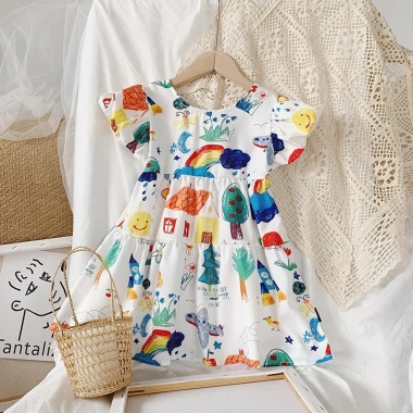 Váy Bé Gái Dáng Xòe Tay Phồng Họa Tiết Dễ Thương Cotton - Giá chỉ 139.000 5