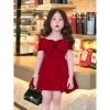 Váy Bé Gái HML Nhung Đỏ Nơ Siêu Xinh - Đầm size 1-10 tuổi, Giá ưu đãi 200k