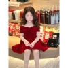 Váy Bé Gái HML Nhung Đỏ Nơ Siêu Xinh - Đầm size 1-10 tuổi, Giá ưu đãi 200k 2