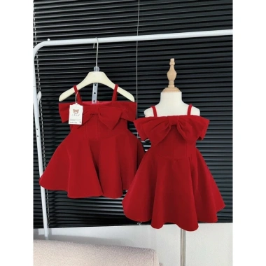 Váy Bé Gái HML Nhung Đỏ Nơ Siêu Xinh - Đầm size 1-10 tuổi, Giá ưu đãi 200k 3
