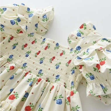 Váy Bé Gái Hoa Nhí Tay Phồng Cổ Vuông Dáng Xòe Cotton Mềm Mại - Giá chỉ 195.840₫ 5