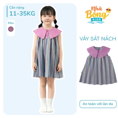 Váy Bé Gái Kẻ Sọc Cổ Sen Bản To Dáng Suông Cotton Mềm Mịn Thoáng Mát – 213.840₫