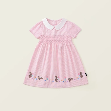 Váy bé gái mùa hè màu hồng cổ tròn họa tiết thỏ dễ thương - Giá chỉ 199.000₫
