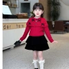 Váy bé gái nhung đen mix chân váy Noel Tết Bowknot len mới 2.026 - Hanna Kids 10-32kg 3