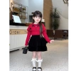 Váy bé gái nhung đen mix chân váy Noel Tết Bowknot len mới 2.026 - Hanna Kids 10-32kg 10