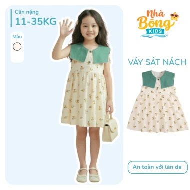 Váy Bé Gái Sát Nách Cổ Viền Hoa Nhí Dáng Xòe Vải Mềm Mại Nhà Bông Giá 197k