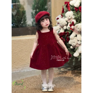Váy bé gái sát nách màu đỏ size 1-10t, thiết kế tết, giảm giá 235k