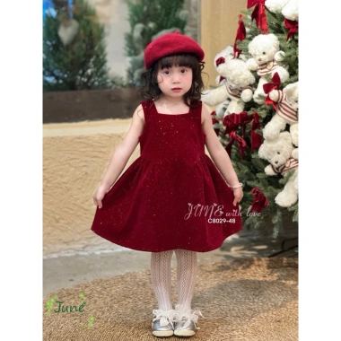 Váy bé gái sát nách màu đỏ size 1-10t, thiết kế tết, giảm giá 235k