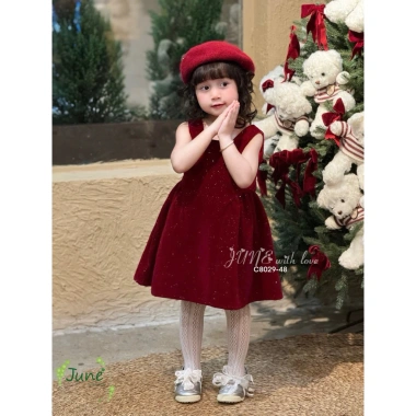 Váy bé gái sát nách màu đỏ size 1-10t, thiết kế tết, giảm giá 235k