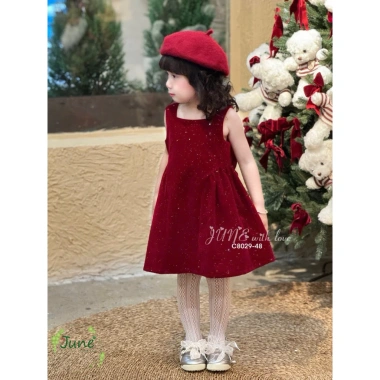 Váy bé gái sát nách màu đỏ size 1-10t, thiết kế tết, giảm giá 235k