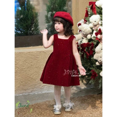 Váy bé gái sát nách màu đỏ size 1-10t, thiết kế tết, giảm giá 235k