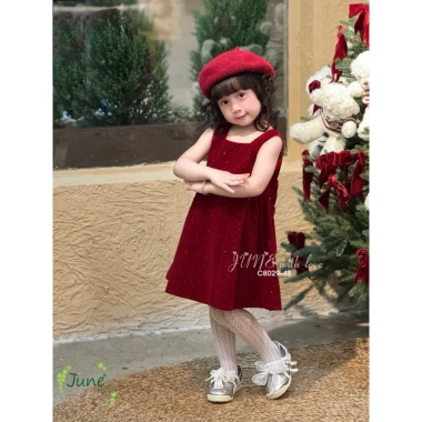 Váy bé gái sát nách màu đỏ size 1-10t, thiết kế tết, giảm giá 235k
