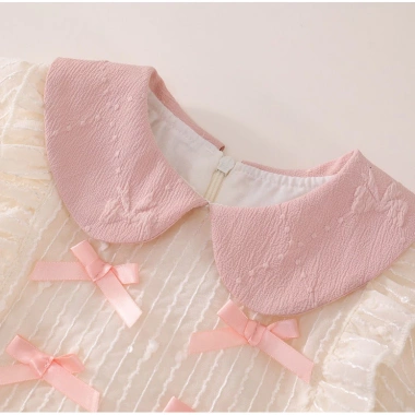 Váy Bé Gái Tay Phồng Cổ Sen và Nơ Cotton Mềm Mại, Thoáng Mát - Giá chỉ 225.000đ