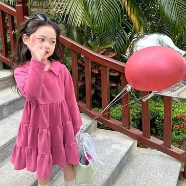 Váy bé gái Thepig đầm thu đông màu hồng dài tay phong cách Hàn Quốc chất nhung siêu mềm mịn - 165.821 VND 3